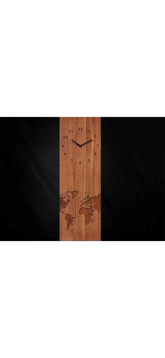 Ceas perete Wood World Time, Eurographics, model hartă, 20x60 cm
