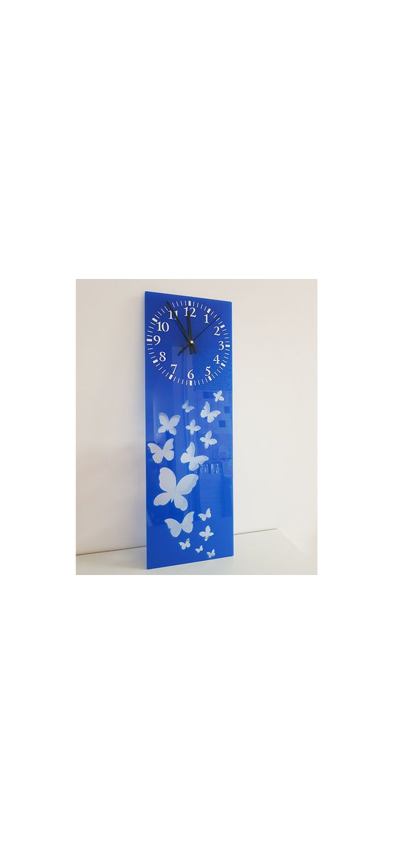 Ceas perete, Folina, model fluturi Felicity bleu, dimensiune ceas 60x20 cm
