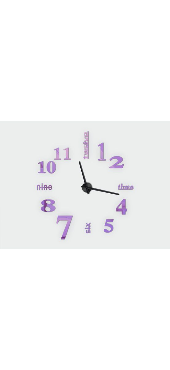 Ceas perete Dakota, Folina, decorațiune din oglindă acrilică mov, diametru ceas 120 cm