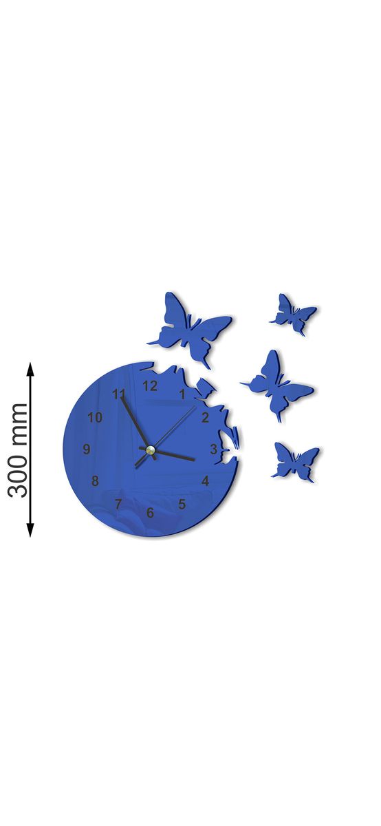 Ceas perete Fluturi, Folina, din plexiglass albastru, 30 cm