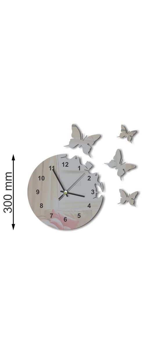Ceas perete Fluturi, Folina, decorațiune de culoare gri, 30 cm