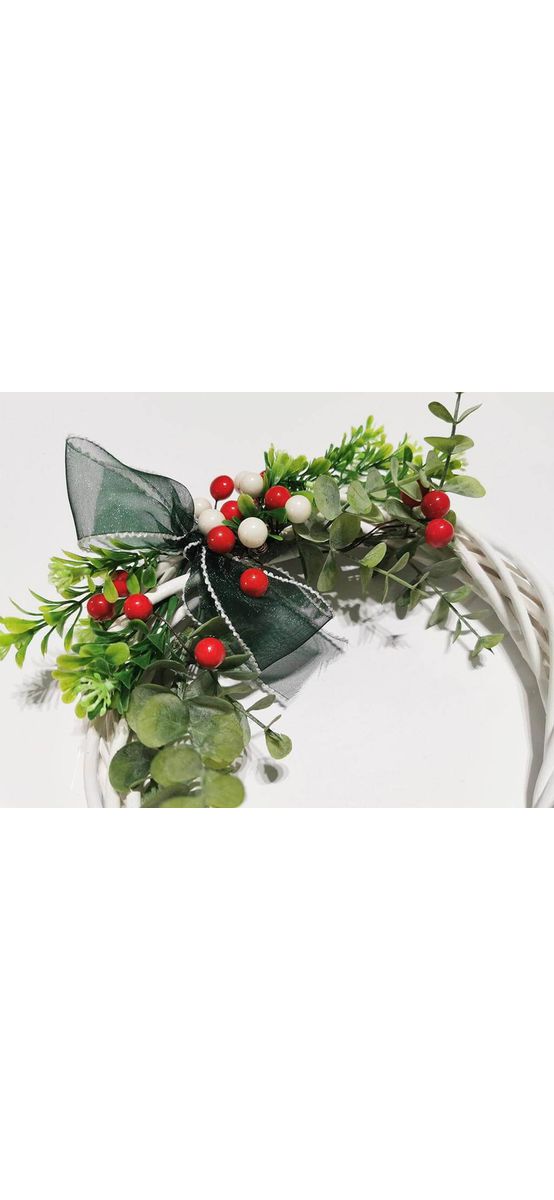 Coroniţă decorativă, Folina, albă cu decor roşu şi fundiţă verde, 20 cm