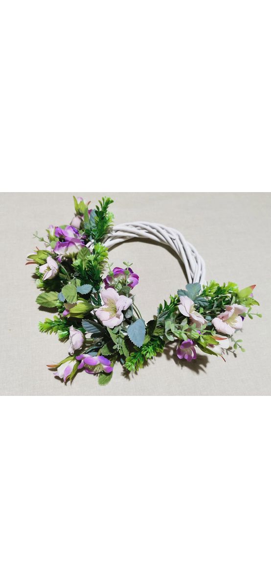 Coroniţă decorativă, Folina, albă cu flori lila, 20 cm