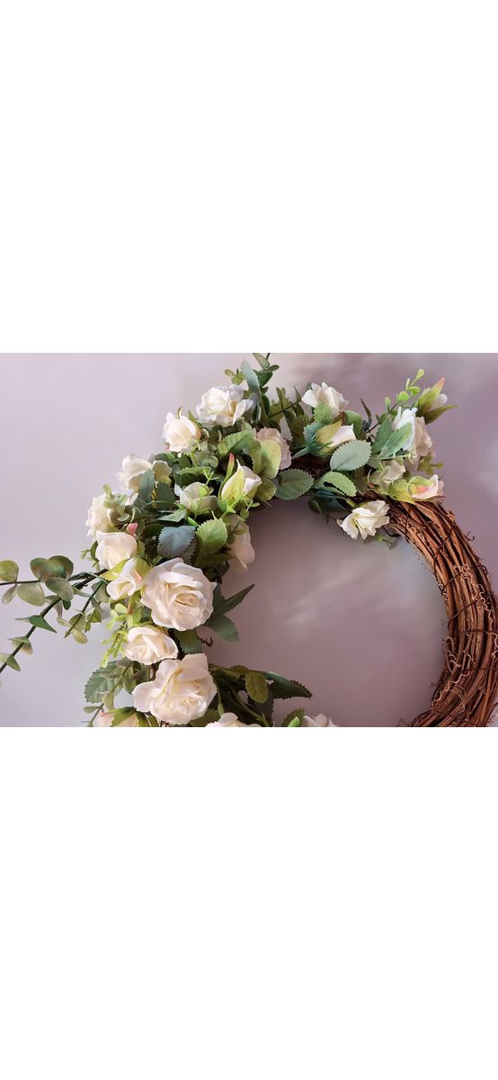 Coroniţă decorativă, Folina, flori artificiale albe, 30 cm