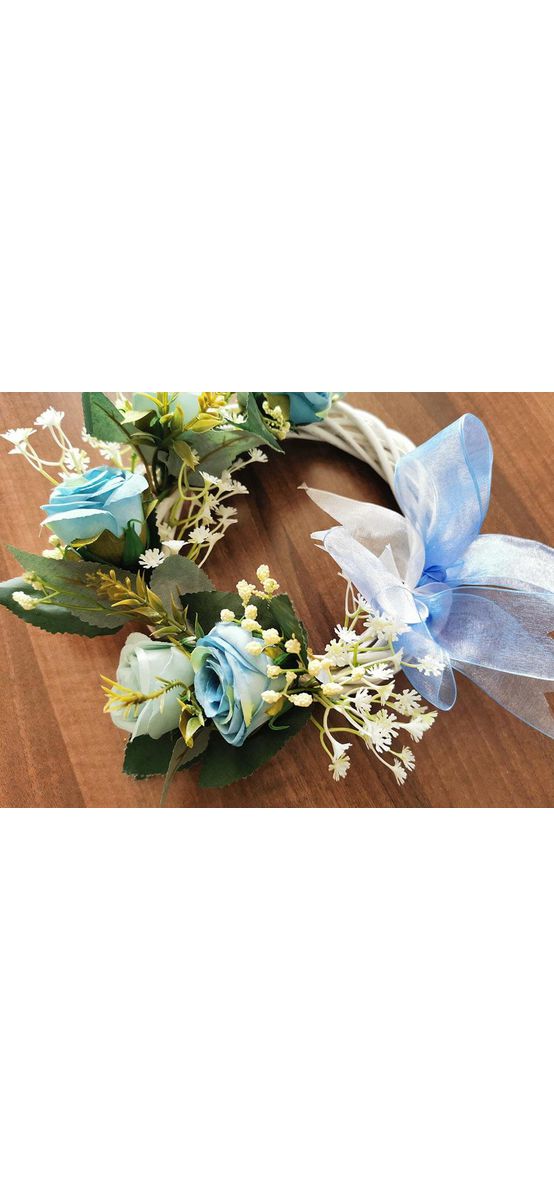 Coroniţă decorativă, Folina, cu trandafiri albaştri, 25 cm