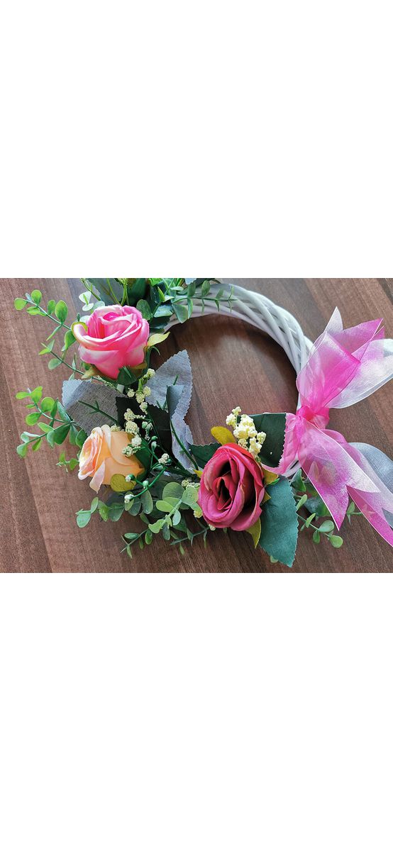 Coroniţă decorativă, Folina, cu trandafiri roz, 25 cm
