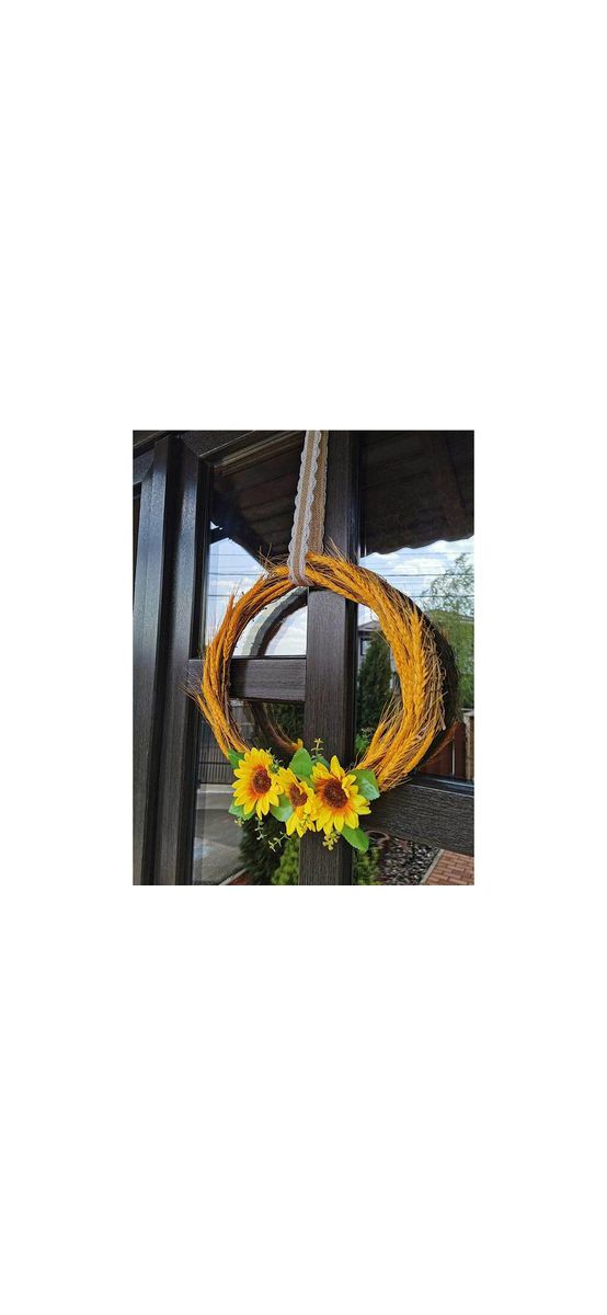Coroniţă decorativă, Folina, floarea soarelui şi spice grâu, 40 cm