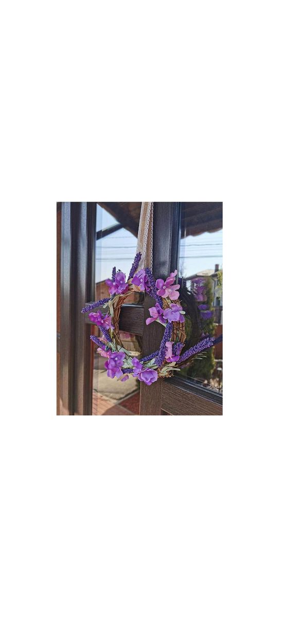 Coroniţă decorativă, Folina, flori artificiale mov, 25 cm