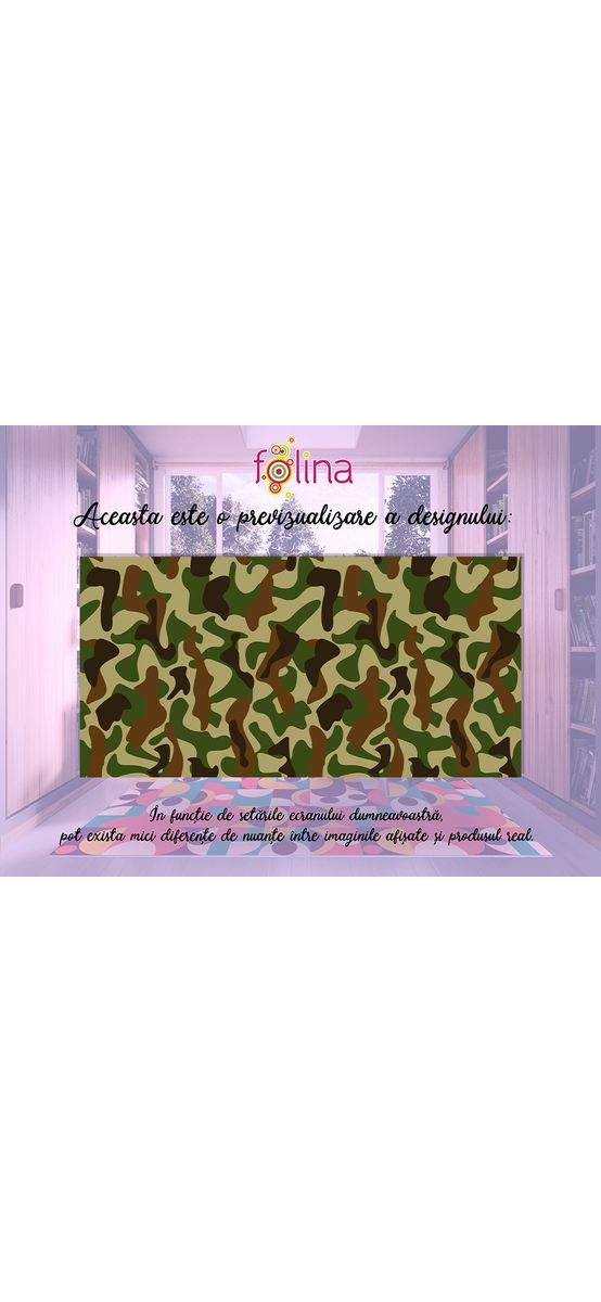 Covor antiderapant pentru hol și terasă, din pvc, model Camuflaj, linoleum antiderapant la rolă de 80x158 cm.