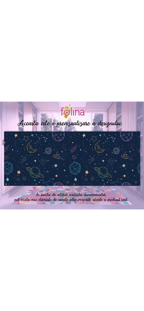Covor antiderapant pentru cameră copii, din pvc, model Cosmos, linoleum antiderapant la rolă de 80x158 cm lățime.