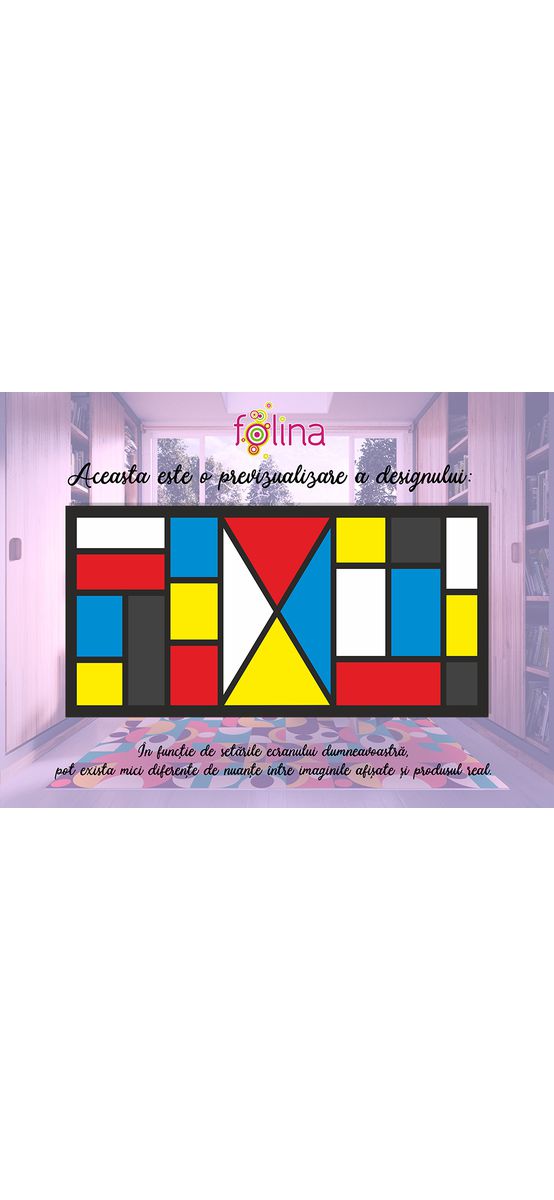 Covor antiderapant pentru hol și terasă, din pvc, model  Mondrian, linoleum antiderapant la rolă de 80x158 cm.