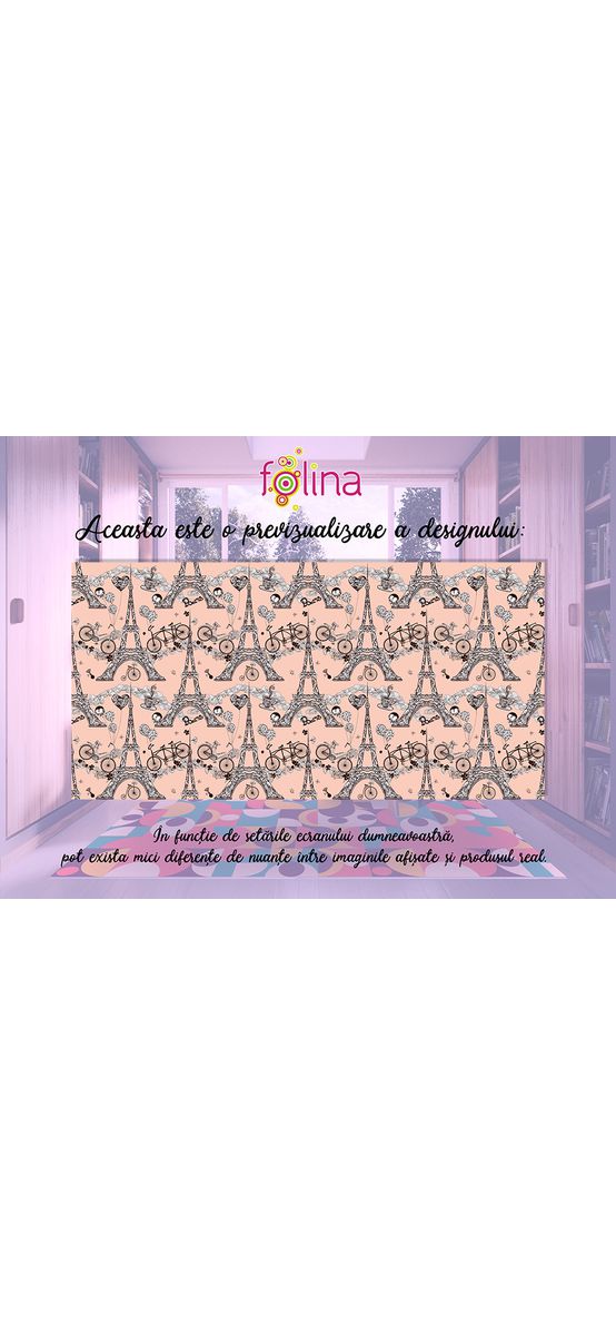 Covor antiderapant pentru bucătărie, din pvc, model Paris Eiffel, linoleum antiderapant la rolă de 100 cm lățime