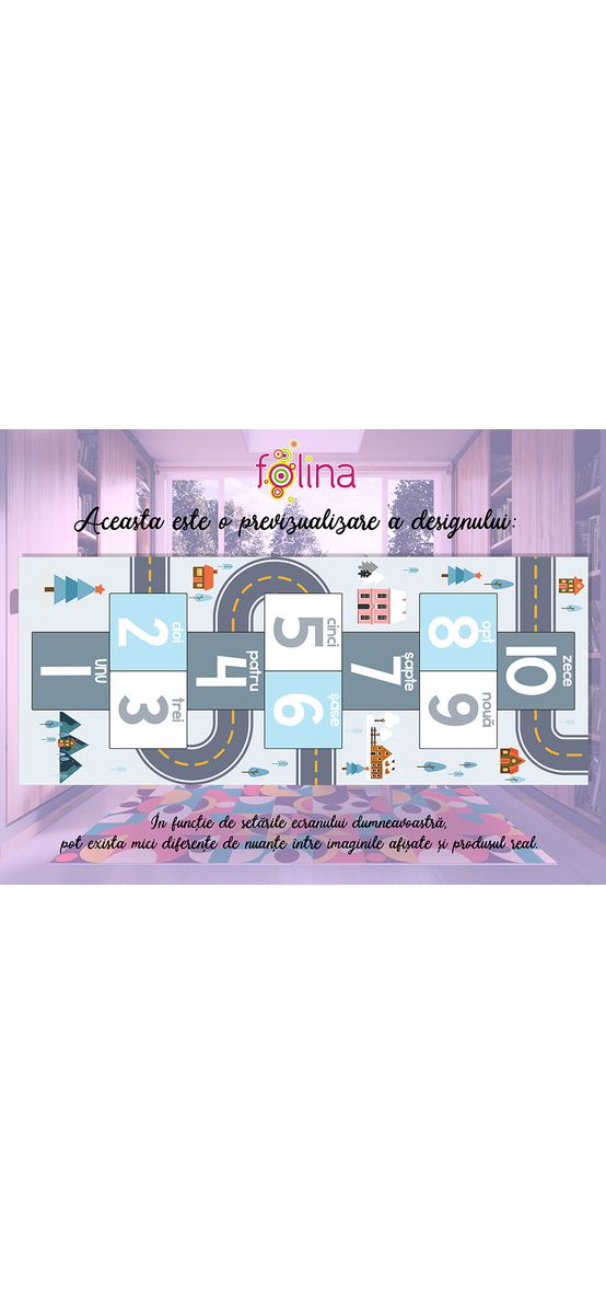 Covor din PVC pentru cameră copii, cu model șotron gri, 80x200 cm