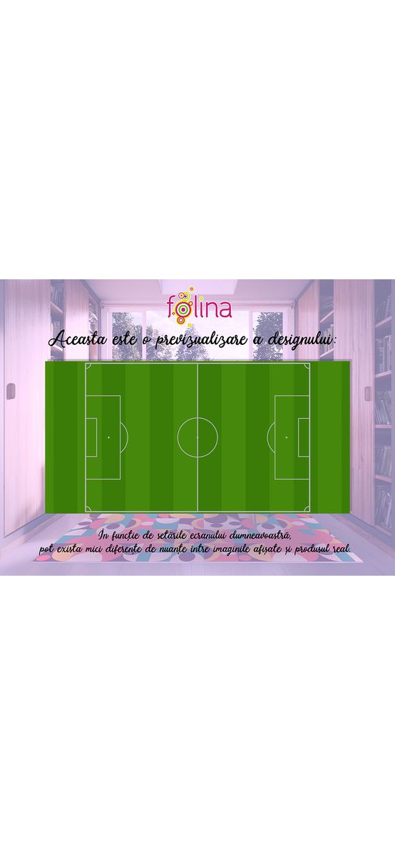 Covor antiderapant pentru cameră copii, din pvc, model teren fotbal, linoleum antiderapant la rolă de 80x200 cm lățime.
