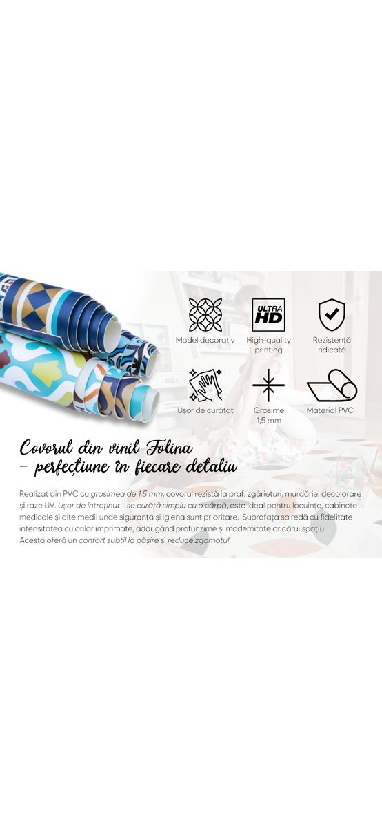 Covor antiderapant din vinil, traversă cu model ceramică persană, 70 cm lățime
