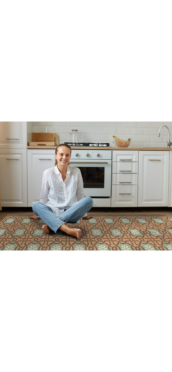 Covor antiderapant din vinil, traversă cu model ceramică persană, 70 cm lățime