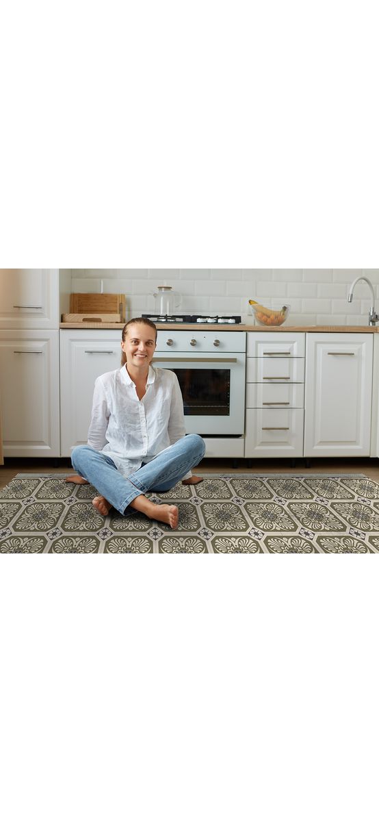 Covor antiderapant din vinil, traversă cu model mozaic mediteranean, 70 cm lățime