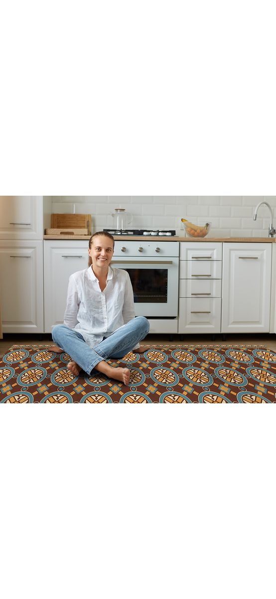 Covor antiderapant din vinil, traversă cu model mozaic marocan zellige, 70 cm lățime