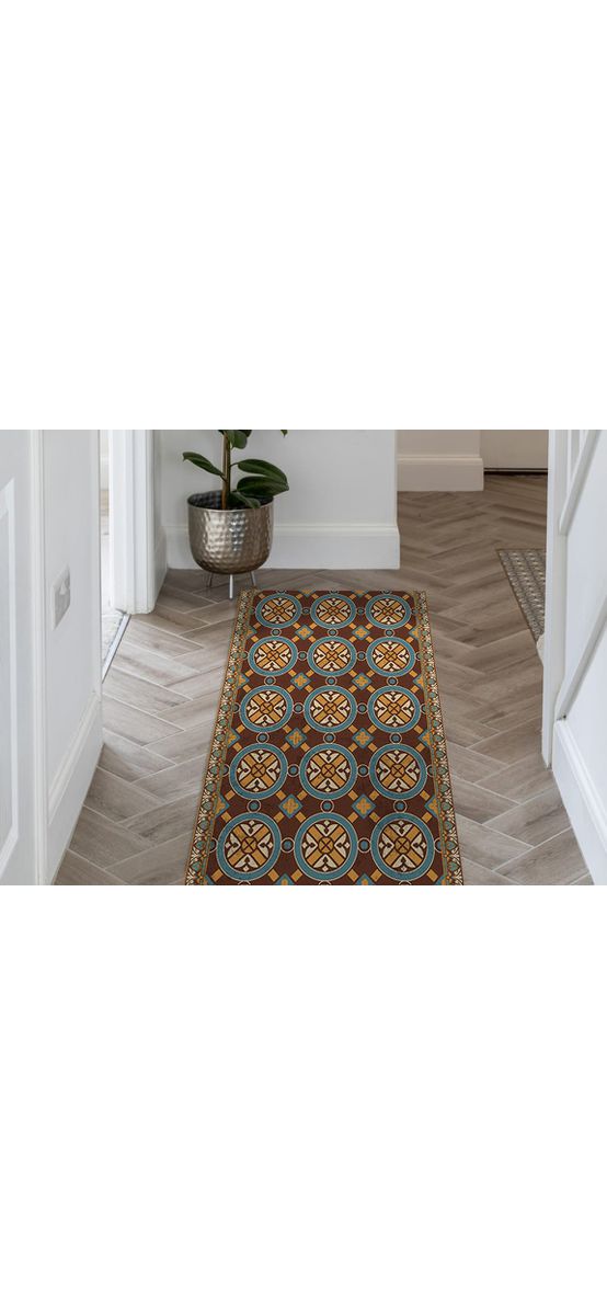 Covor antiderapant din vinil, traversă cu model mozaic marocan zellige, 70 cm lățime