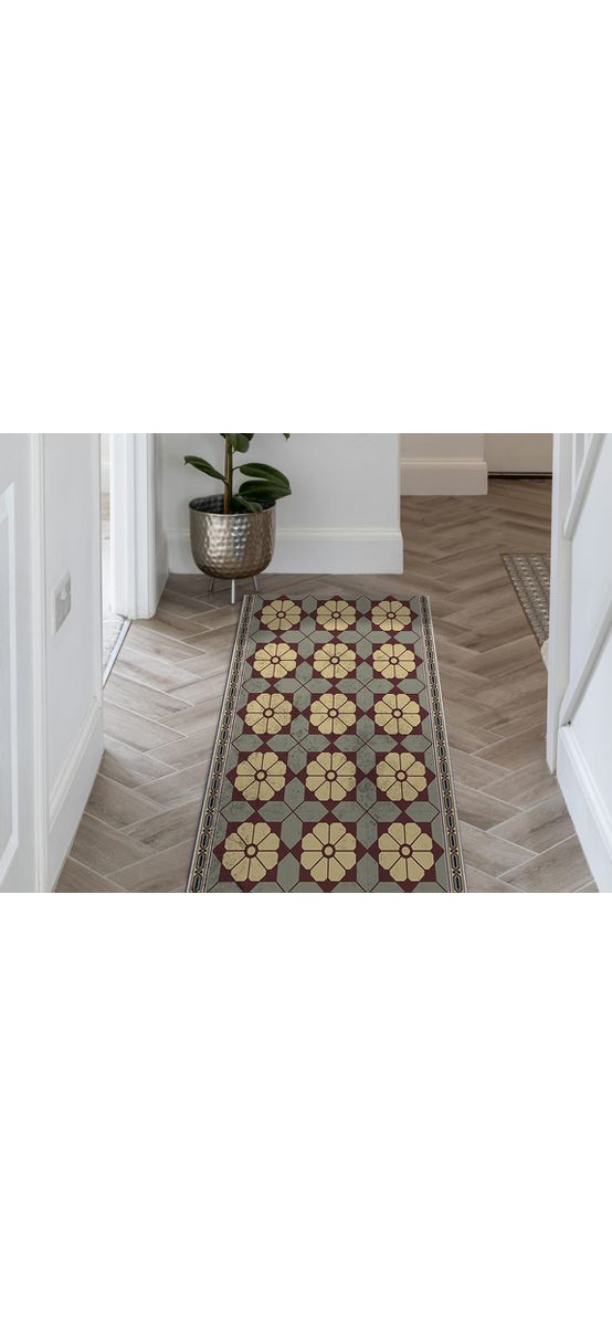 Covor antiderapant din vinil, traversă cu model mozaic victorian, 70 cm lățime
