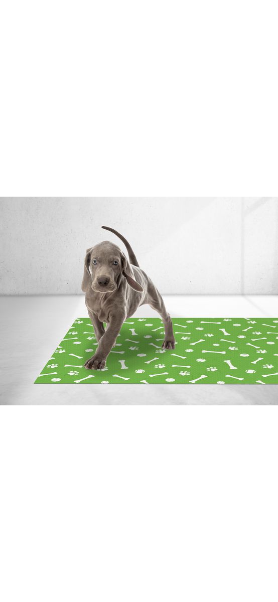 Covor antiderapant din vinil, verde cu model alb, 79 x 100 cm
