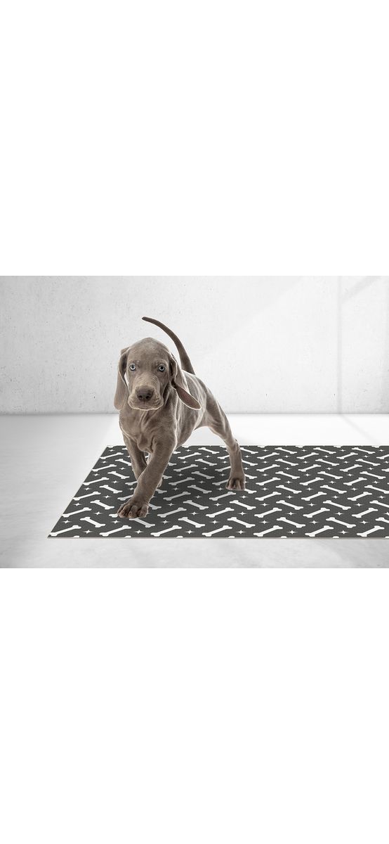 Covor antiderapant din vinil, model gri închis cu oase albe, 79 x 100 cm