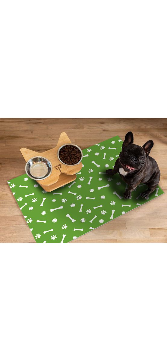 Covor antiderapant din vinil, verde cu model alb, 79 x 100 cm