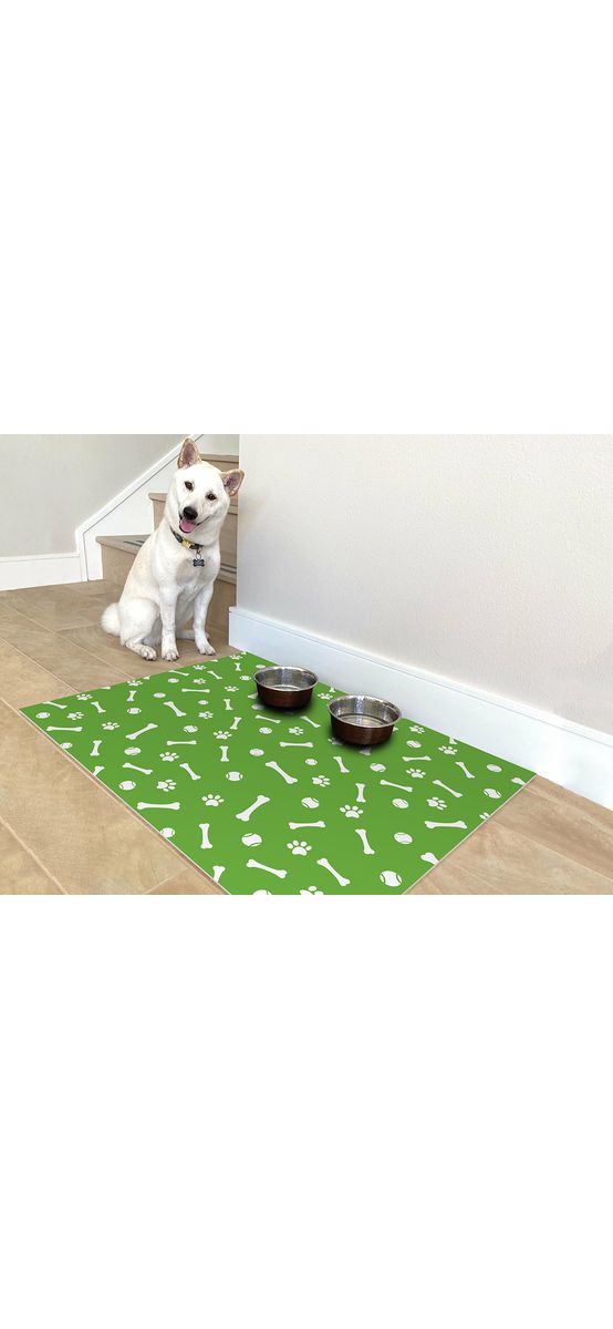 Covor antiderapant din vinil, verde cu model alb, 79 x 100 cm