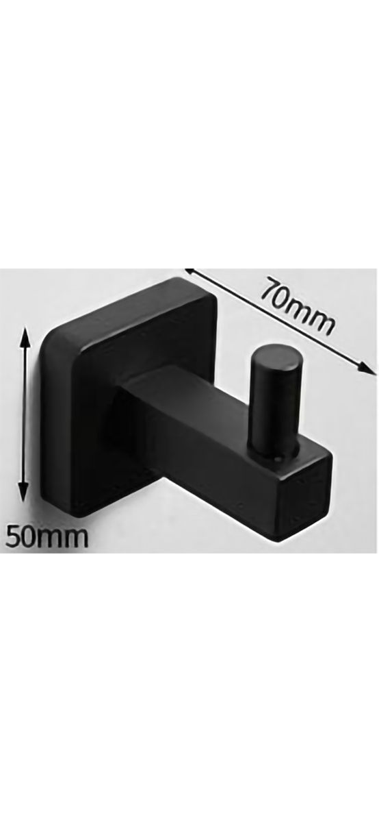 Cuier pătrat, negru, suport de perete pentru halate sau prosoape, model SUS304-9807H