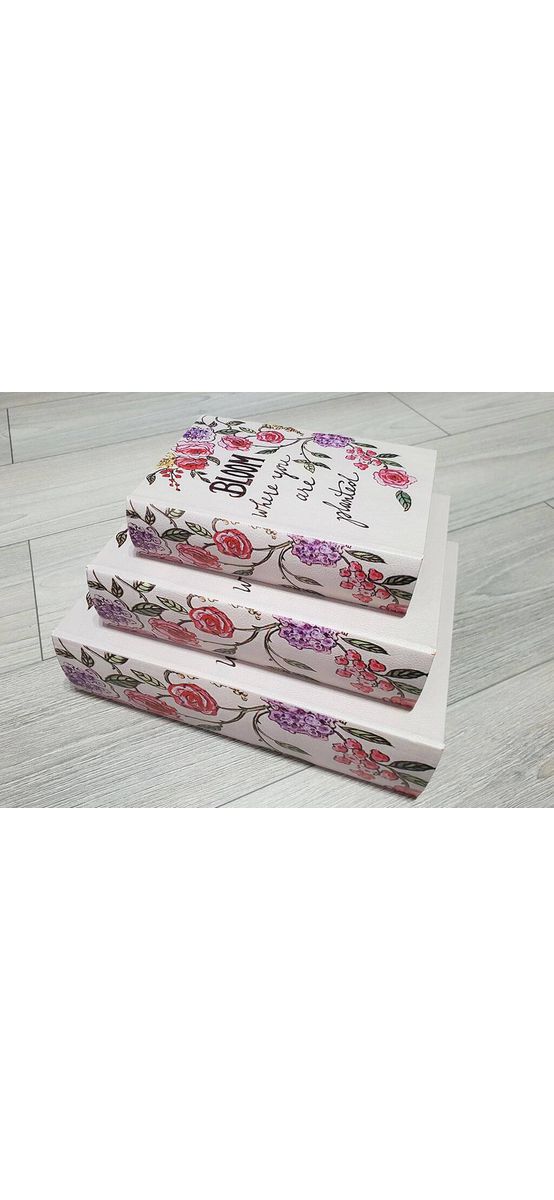 Set 3 cutii decorative din lemn Bloom, Folina, model floral