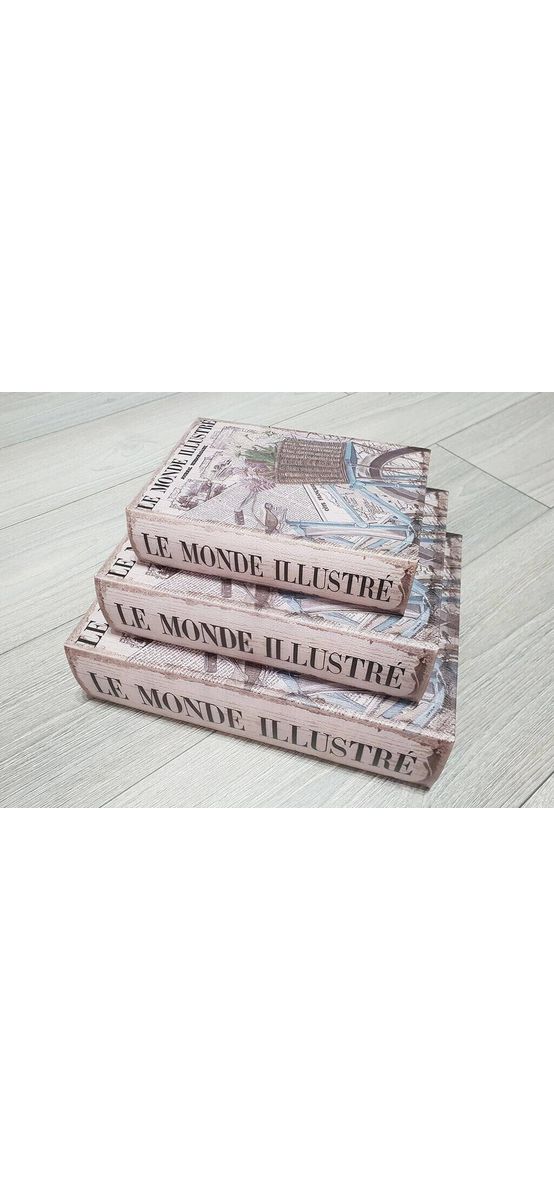Set 3 cutii decorative din lemn, Folina, model Le Monde