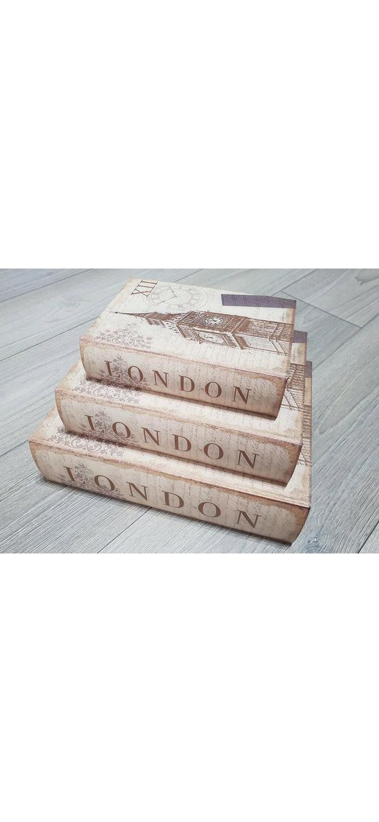 Set 3 cutii decorative din lemn, Folina, model Londra