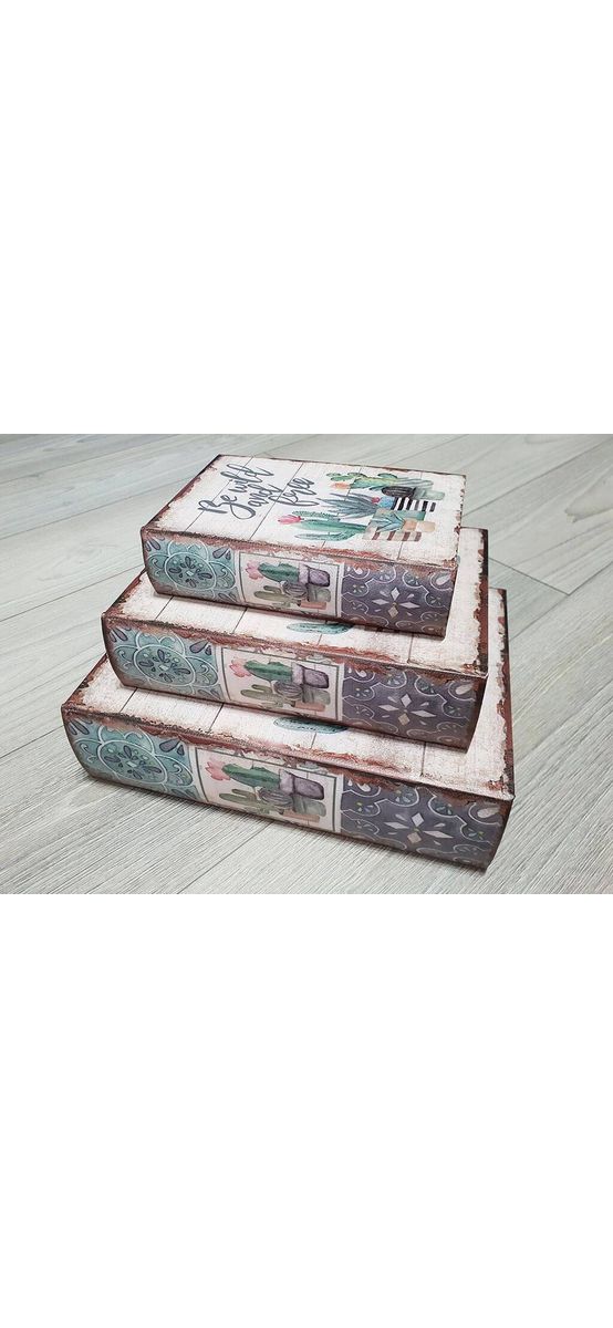 Set 3 cutii decorative din lemn, Folina, model Vintage
