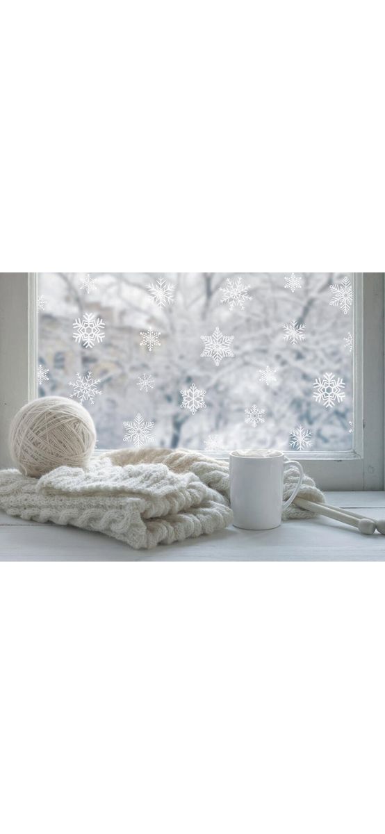 Sticker geam electrostatic, model fulgi albi Winter border, rolă de 20x150 cm