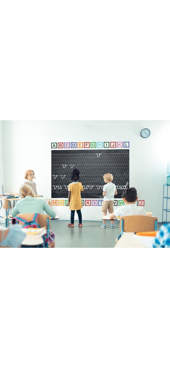 Set autocolant tablă de scris neagră şi sticker alfabet, Folina EDU74, decor pentru grădiniţe şi şcoli