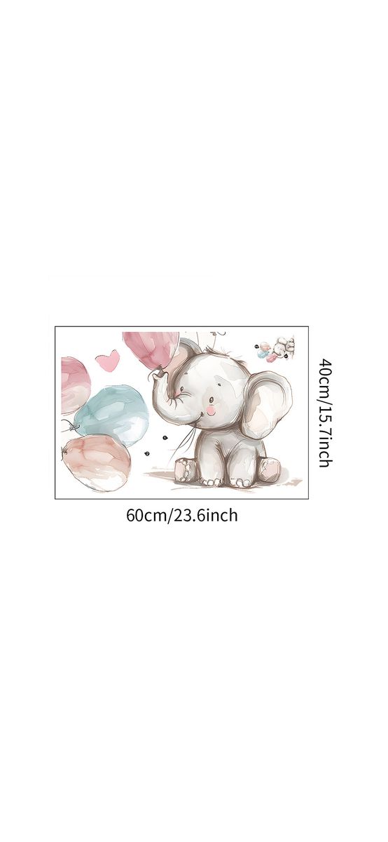 Sticker cameră bebe, Micul elefant cu baloane, decor perete şi mobilă, 60x40 cm