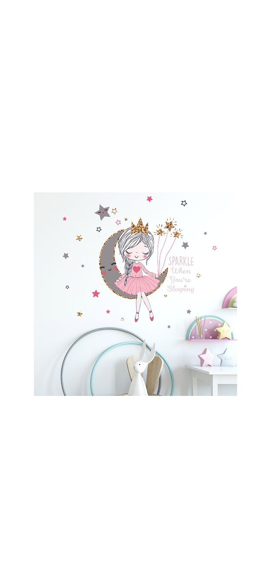 Stickere cameră fete, prinţesa somnoroasă, decor cu lună şi steluţe