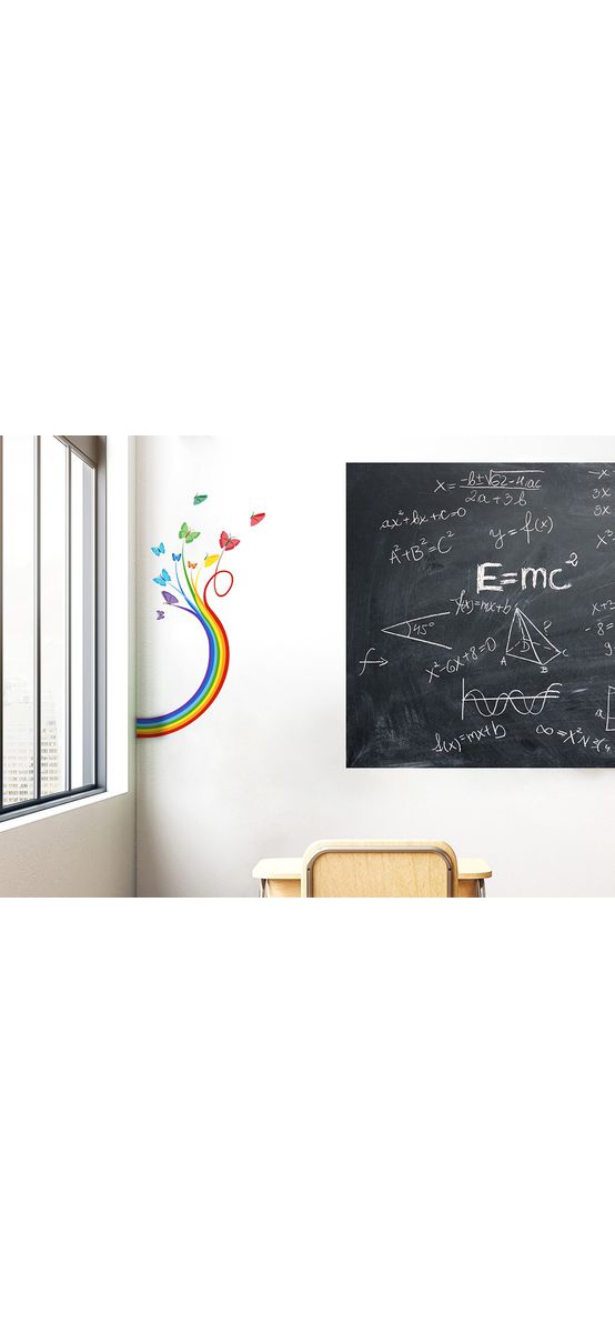 Set autocolant tablă de scris neagră şi sticker Fluturi curcubeu, Folina EDU75, decor pentru grădiniţe şi şcoli