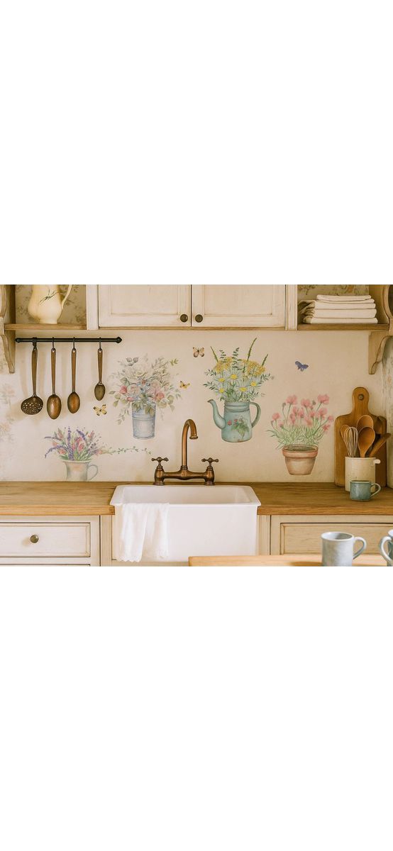 Set 5 stickere Flori în vase colorate, Folina ZDB2255, decor cu flori şi fluturi