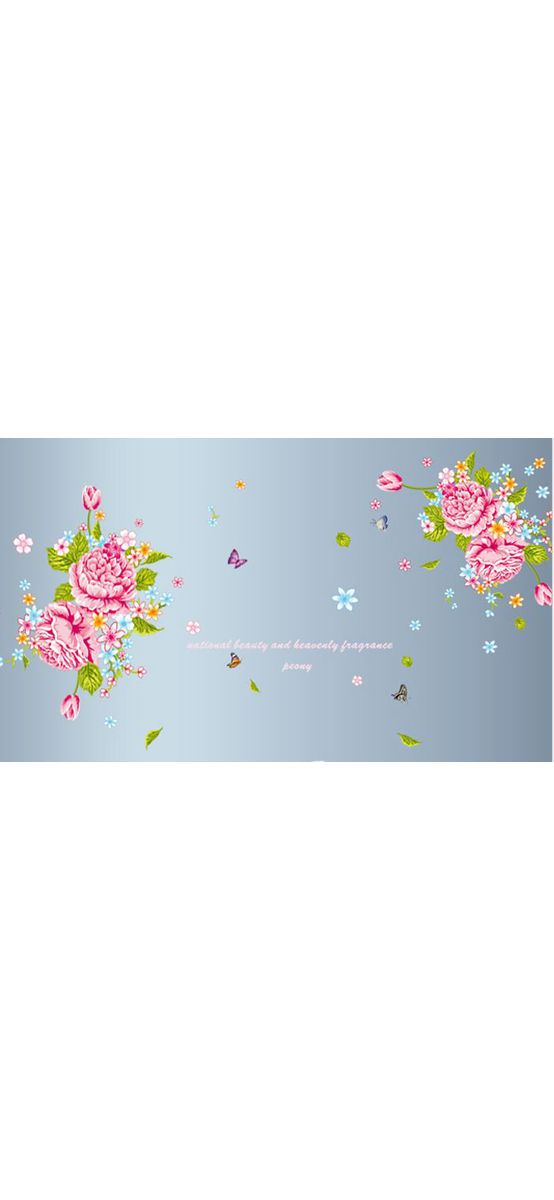 Stickere perete, Folina, decor floral cu bujori roz