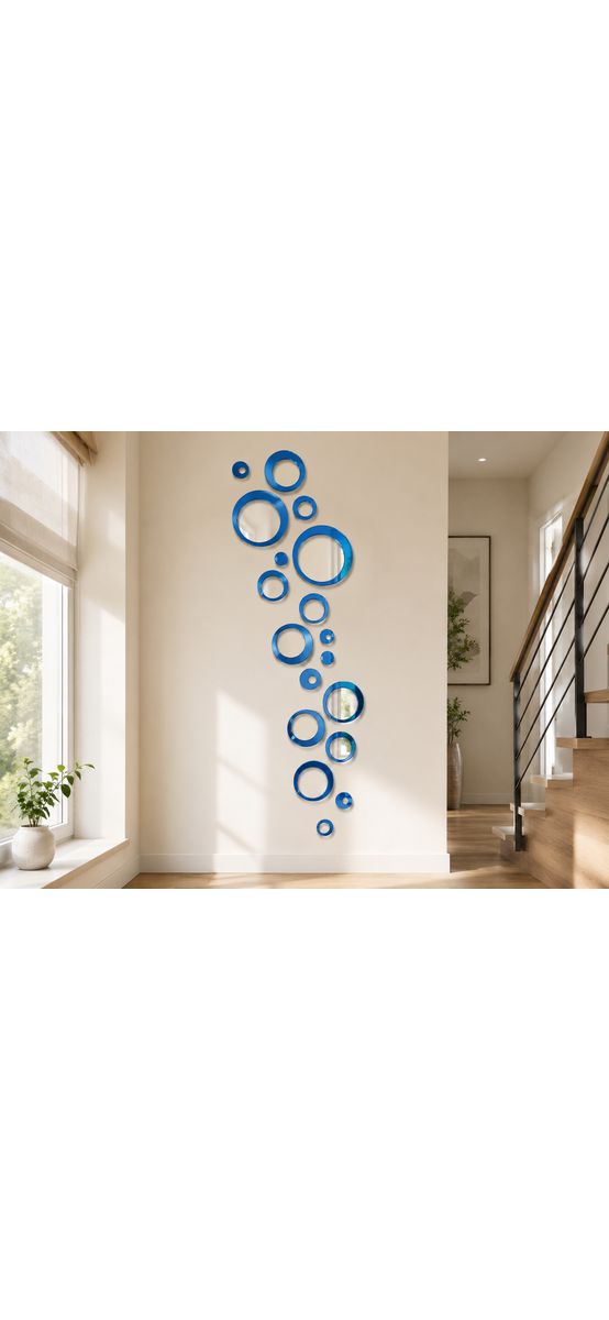 Set 25 stickere oglindă acrilică albastră, cercuri decorative 3D pentru perete