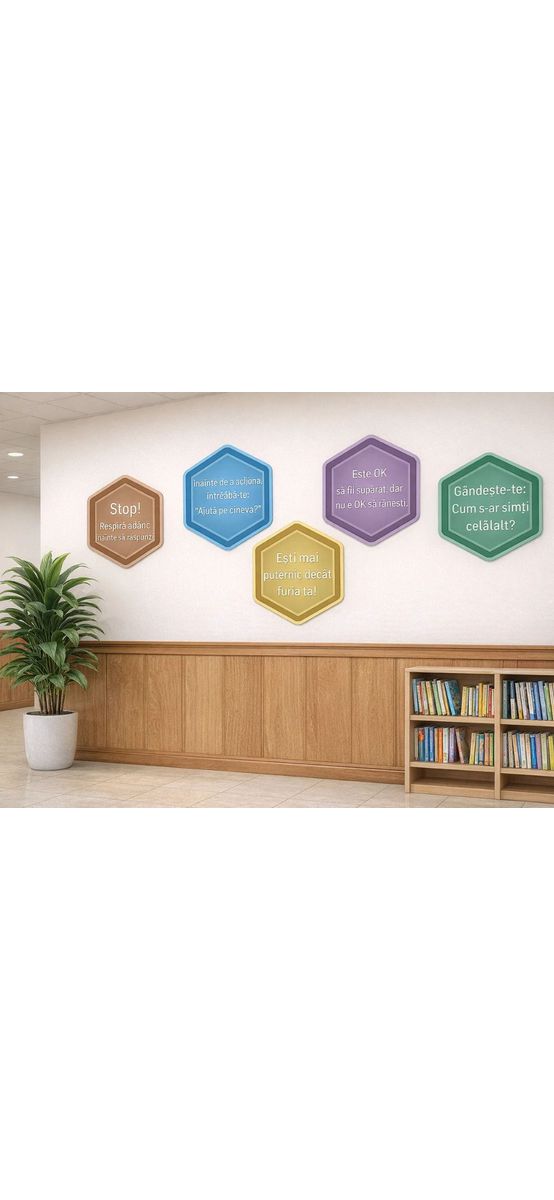 Set 5 stickere educative cu mesaje, Despre autocontrol, decor perete sală clasă