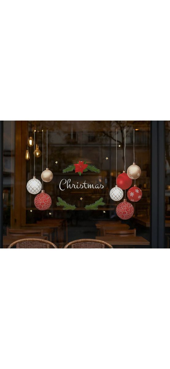 Sticker Crăciun, decor cu globuri roşii, 90x100 cm