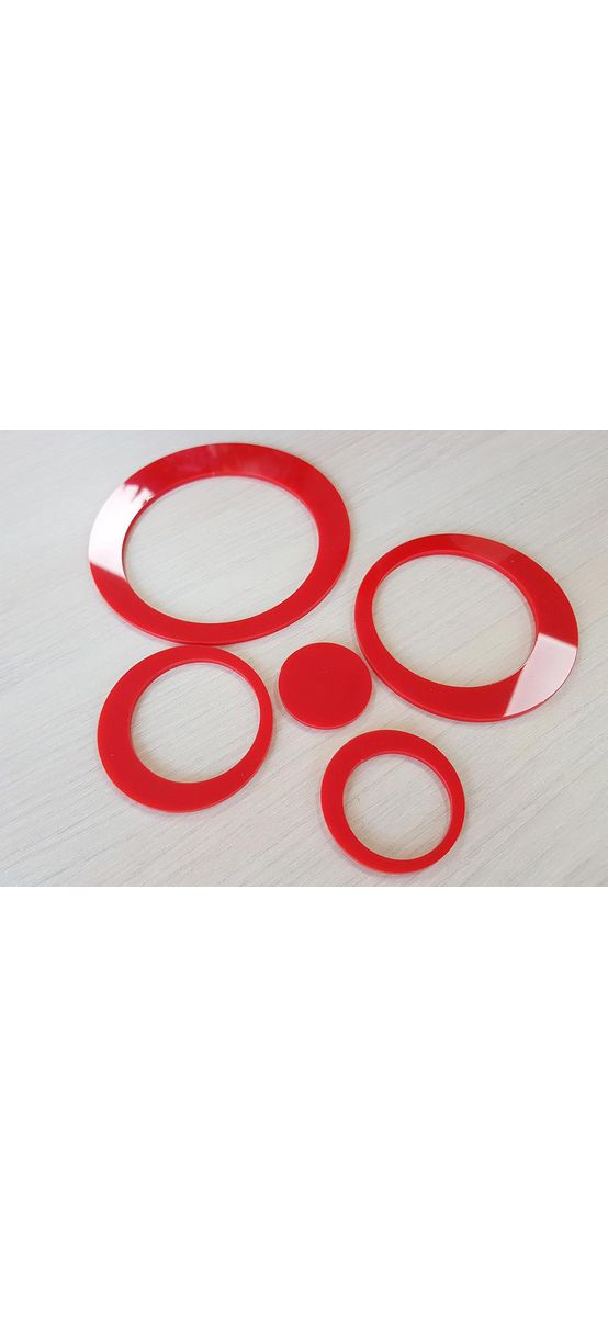 Set 7 stickere cercuri roşii, decoraţiune perete din plexiglass roşu lucios