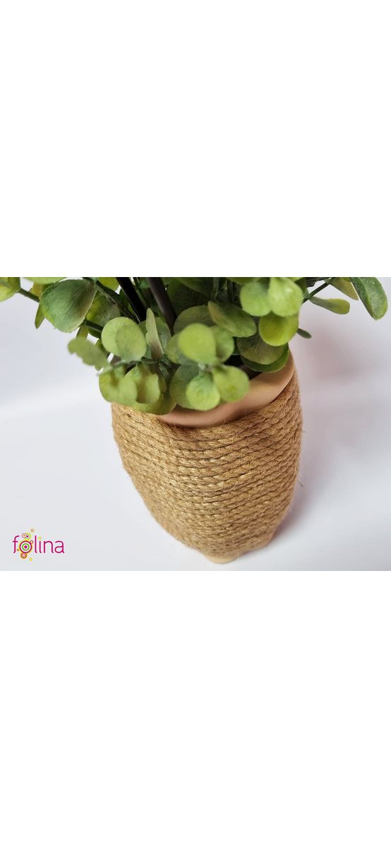 Ghiveci din ceramică cu flori artificiale albastre şi eucalipt, 20 cm 