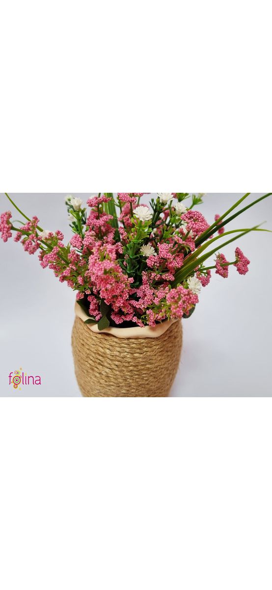 Ghiveci din ceramică cu flori artificiale roz, 20 cm