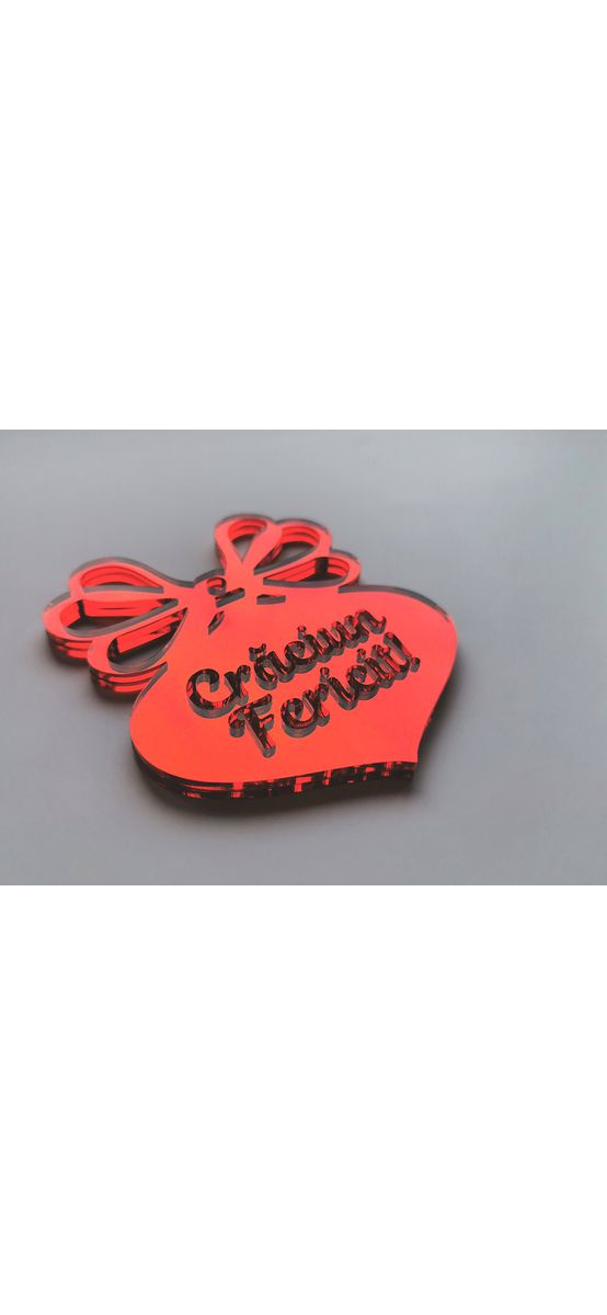 Set 3 decoraţiuni cu mesaj Crăciun fericit, din oglindă acrilică roşie