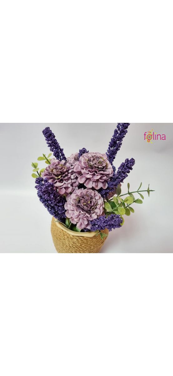 Ghiveci din ceramică cu flori artificiale mov, 20 cm 
