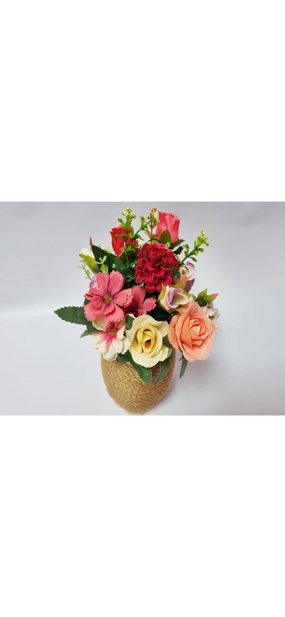 Ghiveci din ceramică cu flori artificiale multicolore, 20 cm