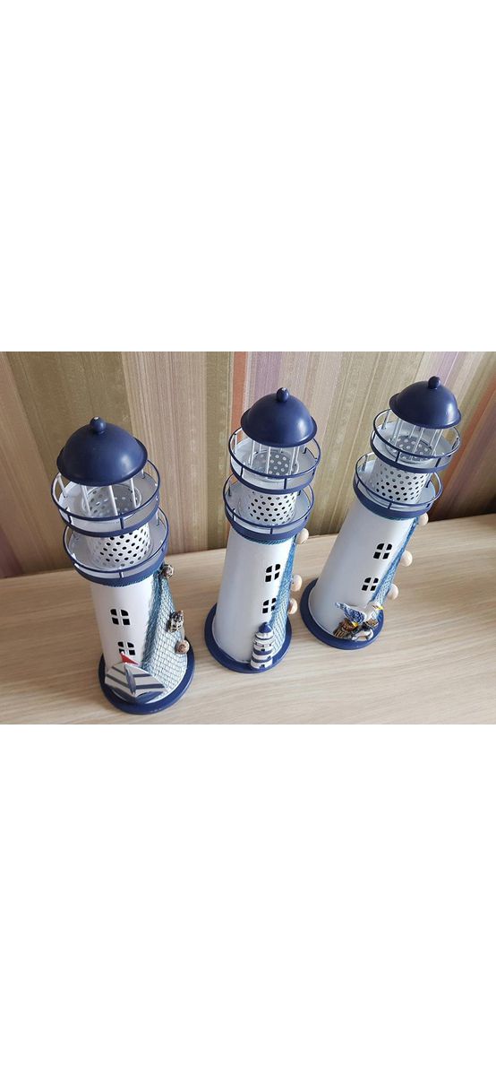 Decoraţiune Far maritim, Folina, albastru și alb, dimnesiune decorațiune 28x10 cm